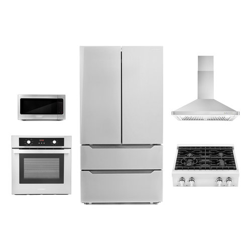 Cosmo 5 Piece Kitchen Appliance Package with French Door Refrigerator